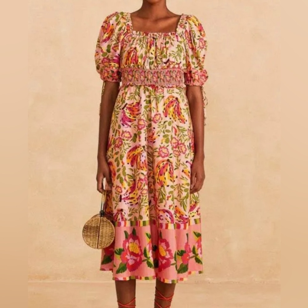 Farm Rio Pink Midi Dress W/ Painted Bananas. XL. Never Worn. Like New.